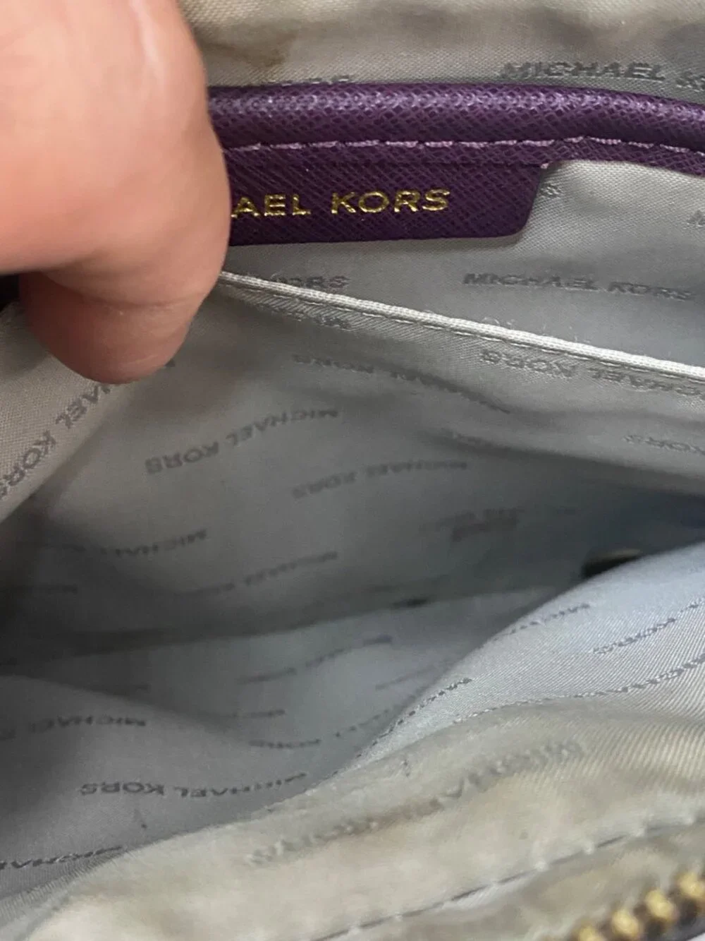 Michael Kors Crossbody Bag Purple Saffiano Leather Gold Chain Strap - Picture 11 of 12